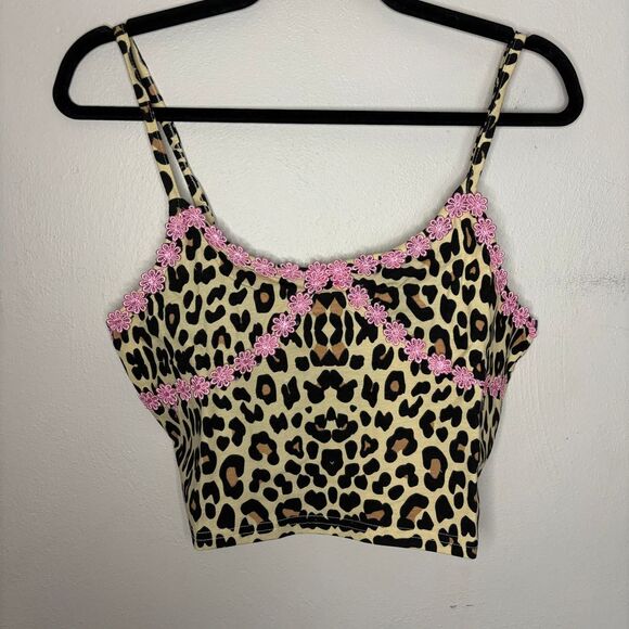 Daisy‎ Street Shirt Women's Extra Large Brown Leopard Print Pink Floral Trim New - Picture 1 of 7